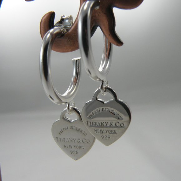 NEW Mini Heart Hoop Stud Earrings Return to Tiffany & Co Solid Sterling Silver - Picture 3 of 15